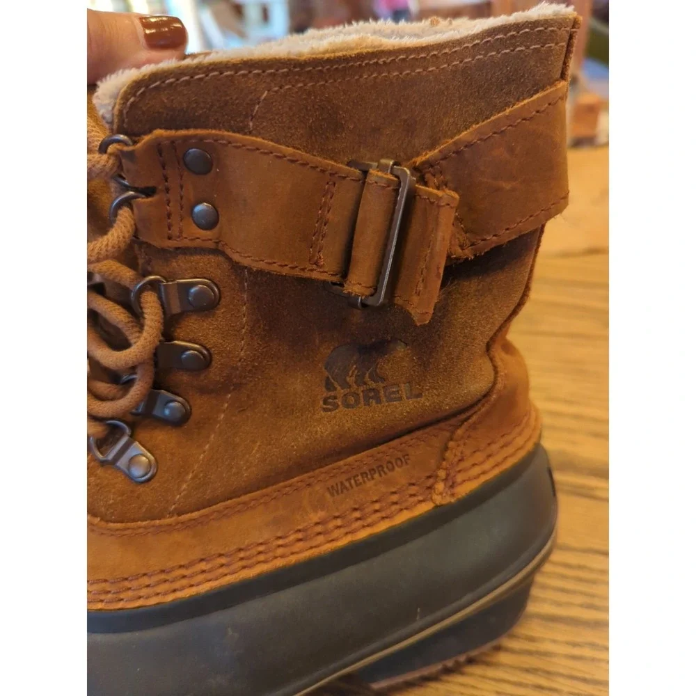 Sorel Women's Winter‎ Fancy Lace II Boots Brown Leather Mid Calf Boots Size 9.5